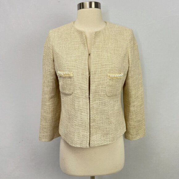 VILAGALLO IT 38 US 8 Faux Pearl Tweed Crop Blazer - Picture 3 of 14